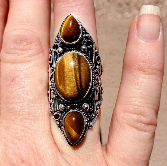 New Tiger Eye 925 Silver Statement Ring. - Picture 1 of 12